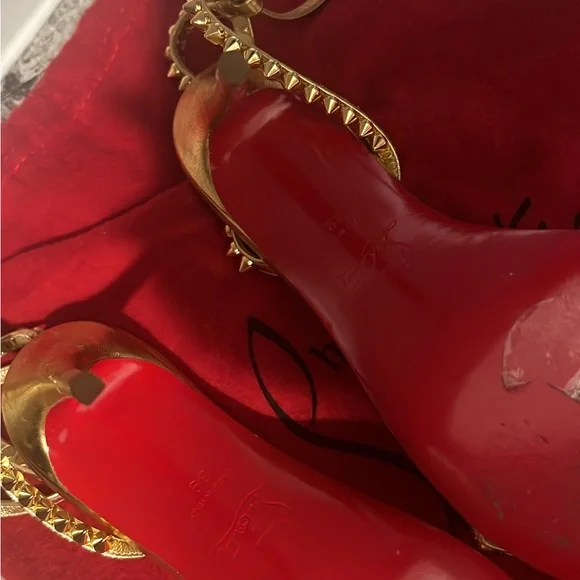 Christian Louboutin "So Me" Spiked Metallic Gold Heels - Picture 7 of 12